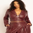 Cropped Bustier Faux Leather Blazer image number null