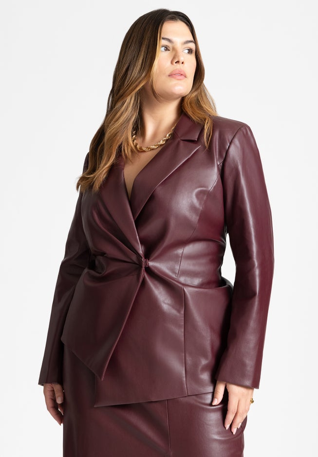 Faux Leather Asym Blazer image number 0
