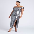 Twist Neck Lame Maxi Dress image number 1