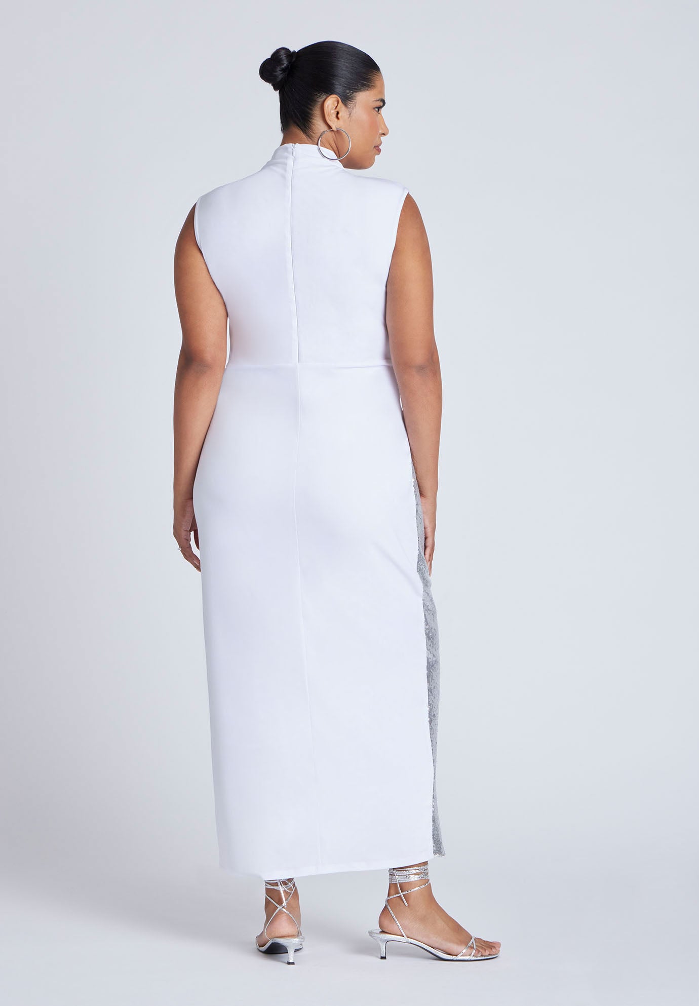 Funnel Neck Knit Dress With Sequin image number 1