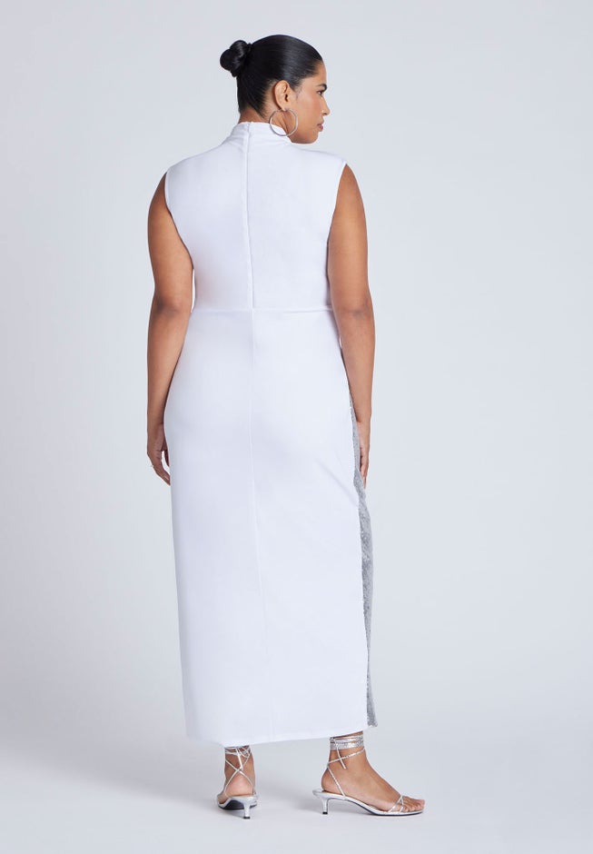 Funnel Neck Knit Dress With Sequin image number 1