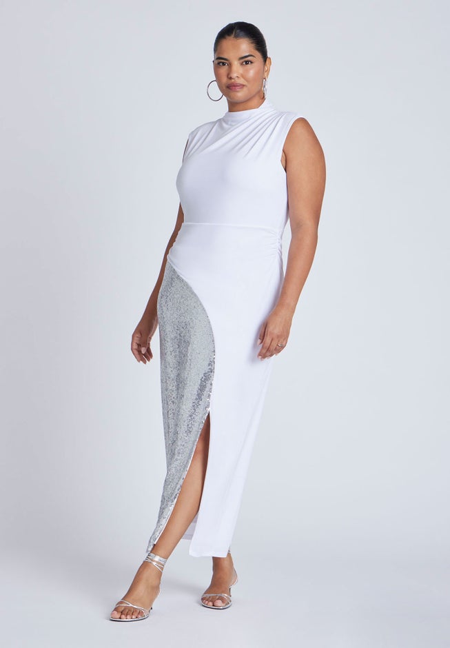 Funnel Neck Knit Dress With Sequin image number 3