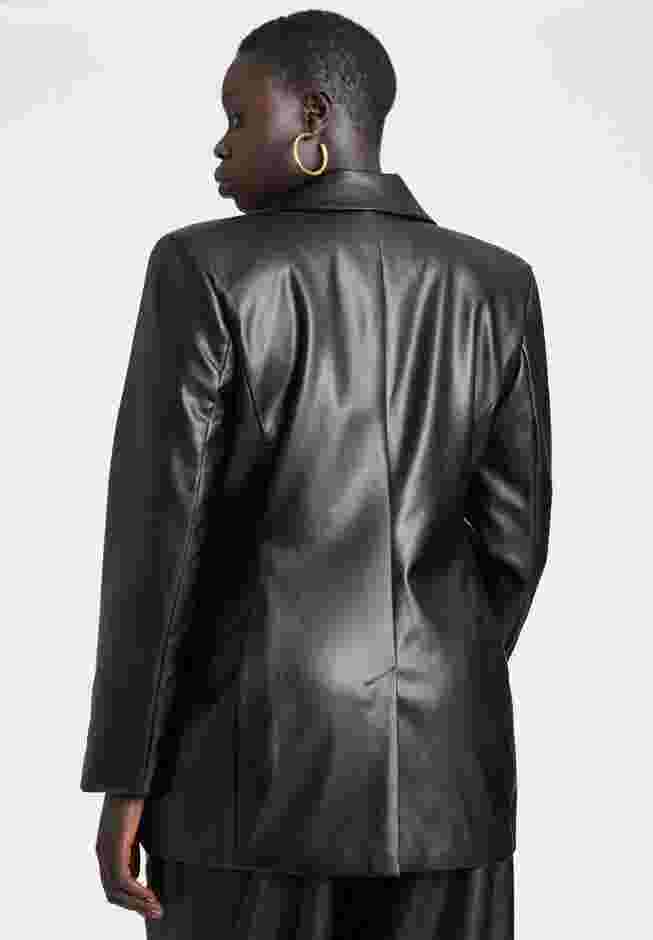 Faux Leather Cinched Waist Double Breasted Blazer image number 2