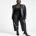 Faux Leather Cinched Waist Double Breasted Blazer image number null