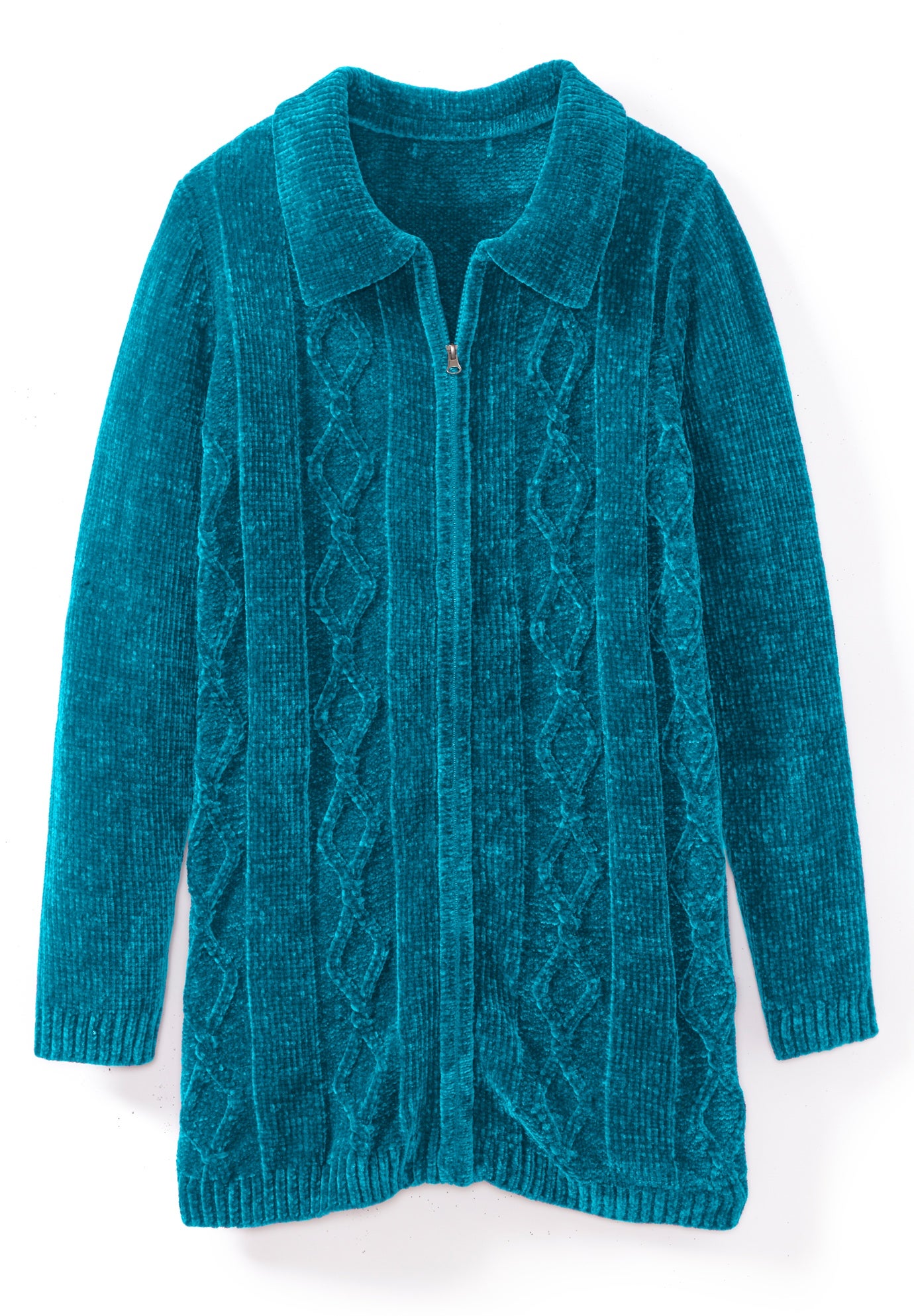 Chenille Zip Cable Cardigan Sweater image number 1