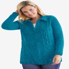 Chenille Zip Cable Cardigan Sweater image number null