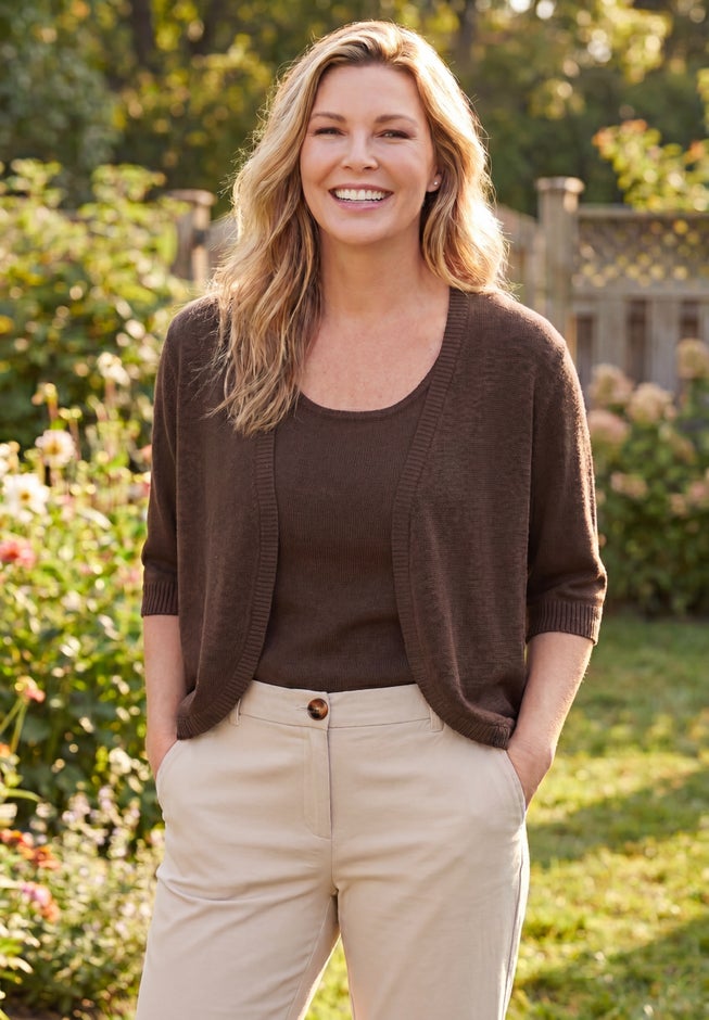 Rib Trim Cardigan Shrug Sweater image number 5