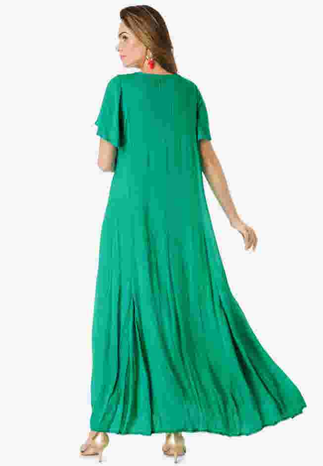 Plus Size Flutter Sleeve Hand Crinkled Maxi Dress – Curvy A-Line image number 1