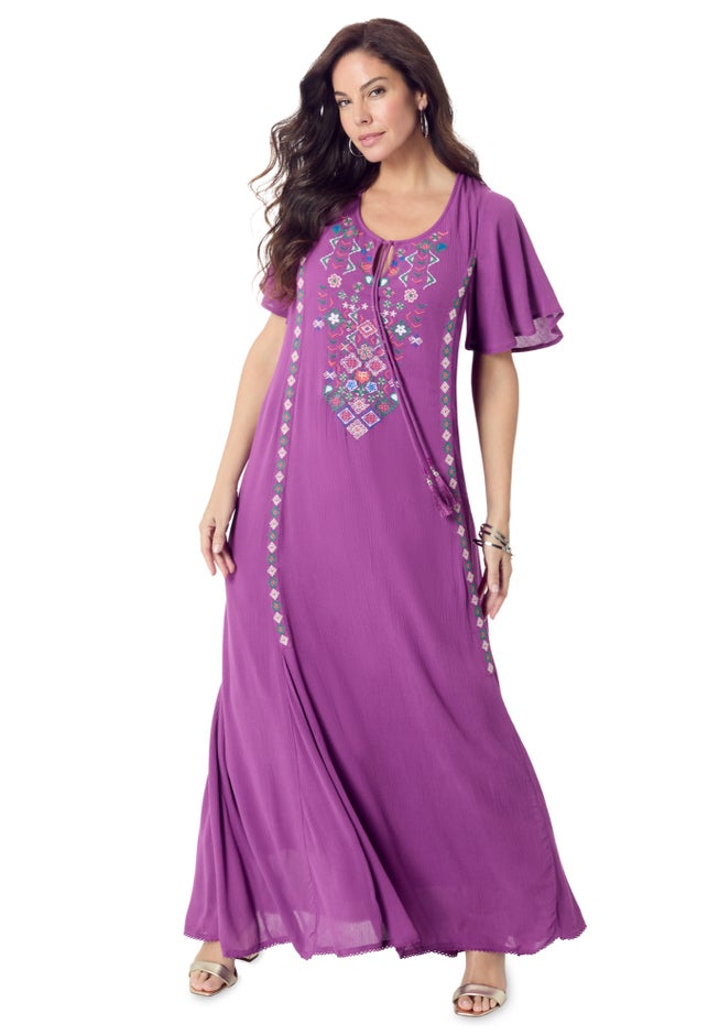 Plus Size Flutter Sleeve Hand Crinkled Maxi Dress Curvy A-Line | Fullbeauty Outlet Plus Size Flutter Sleeve Hand Crinkled Maxi Dress Curvy A-Line | Fullbeauty Outlet