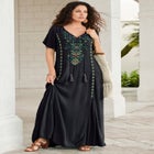 Plus Size Flutter Sleeve Hand Crinkled Maxi Dress &ndash; Curvy A-Line image number 0