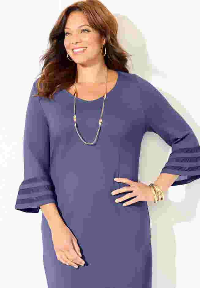 Bell Sleeve Ponte Mesh Shift Shirtdress image number 3