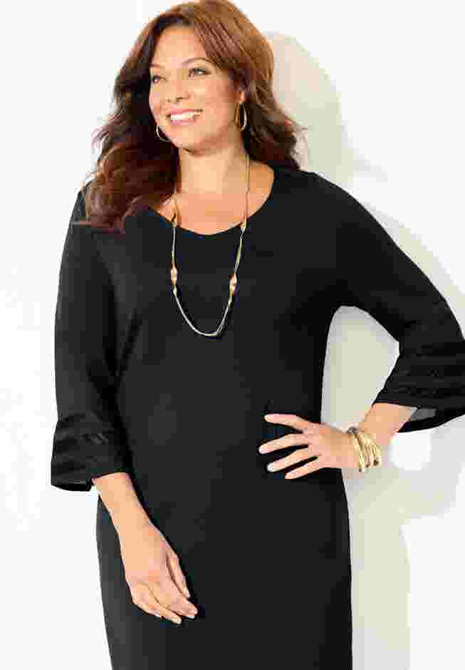 Bell Sleeve Ponte Mesh Shift Shirtdress image number 3