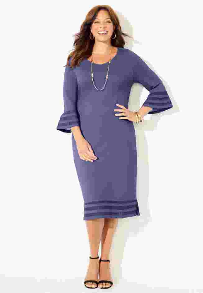 Bell Sleeve Ponte Mesh Shift Shirtdress image number 0