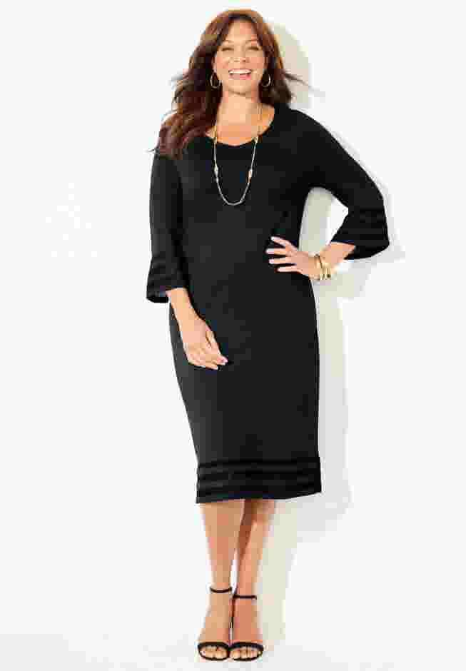 Bell Sleeve Ponte Mesh Shift Shirtdress image number 0