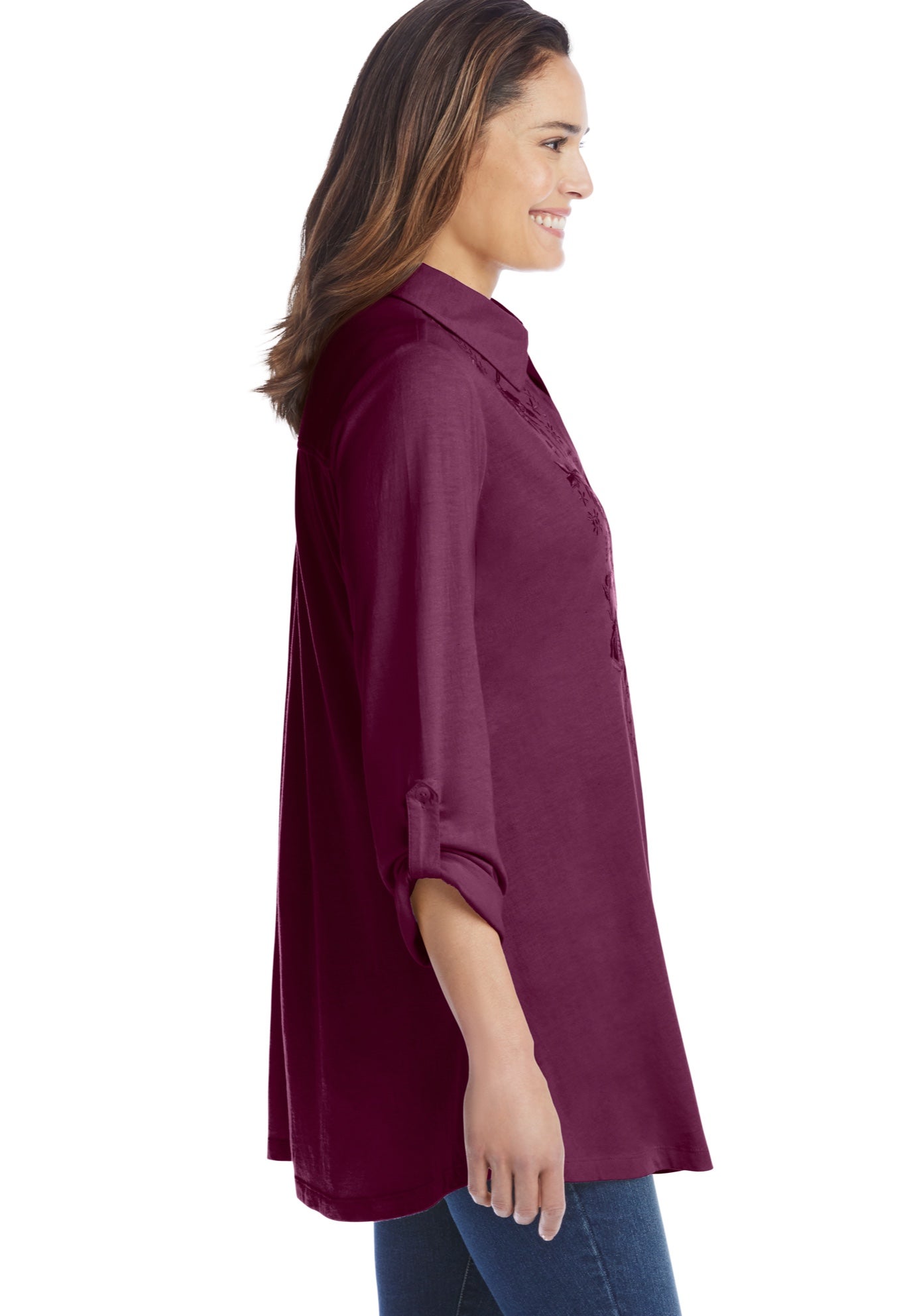 Button-Front Embroidered Tunic image number 2