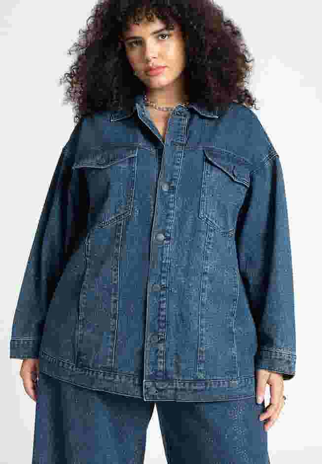 Barkwood x ELOQUII Oversized Embellished Denim Jacket image number 2