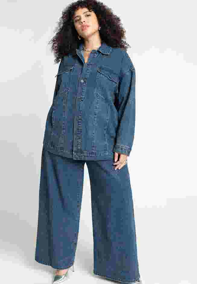 Barkwood x ELOQUII Oversized Embellished Denim Jacket image number 3