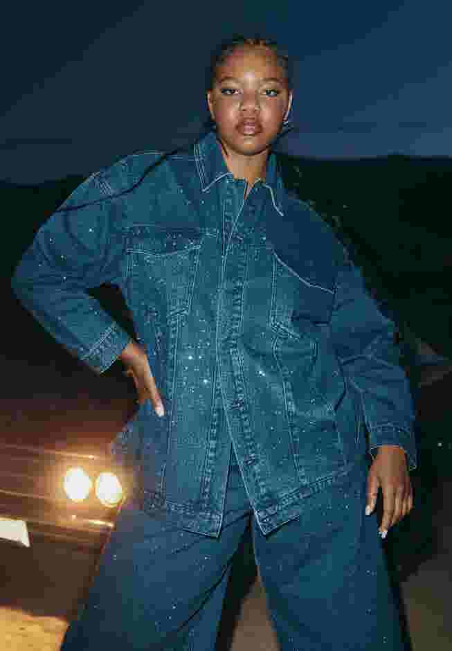Barkwood x ELOQUII Oversized Embellished Denim Jacket image number 4
