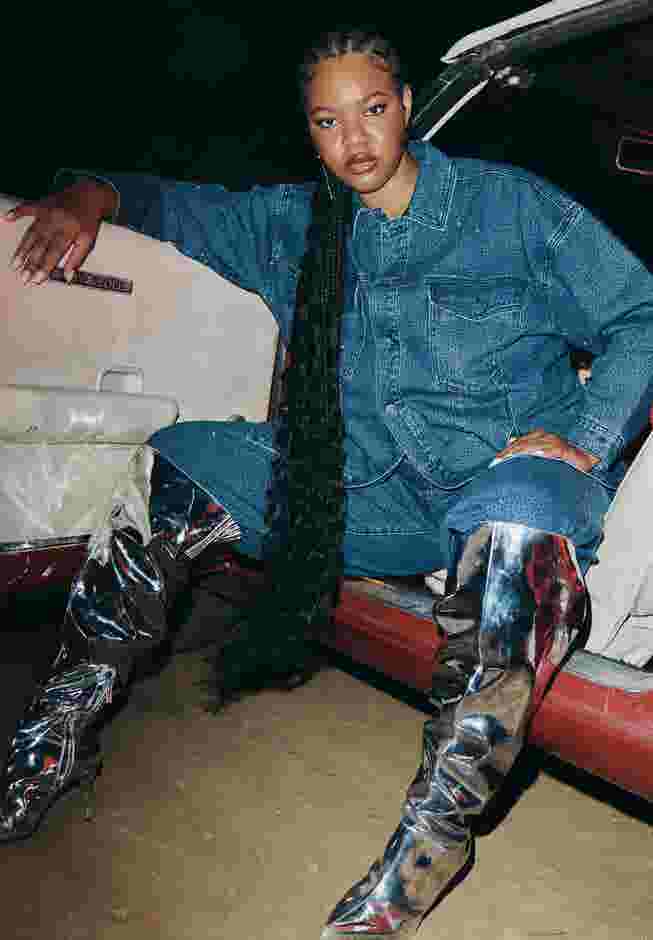 Barkwood x ELOQUII Oversized Embellished Denim Jacket image number 5