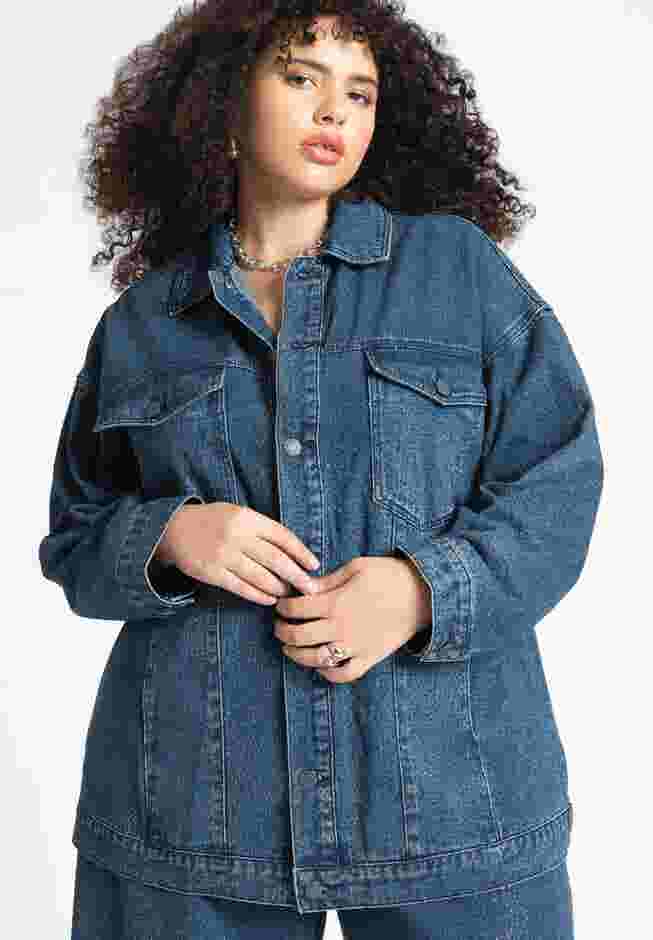 Barkwood x ELOQUII Oversized Embellished Denim Jacket image number 0