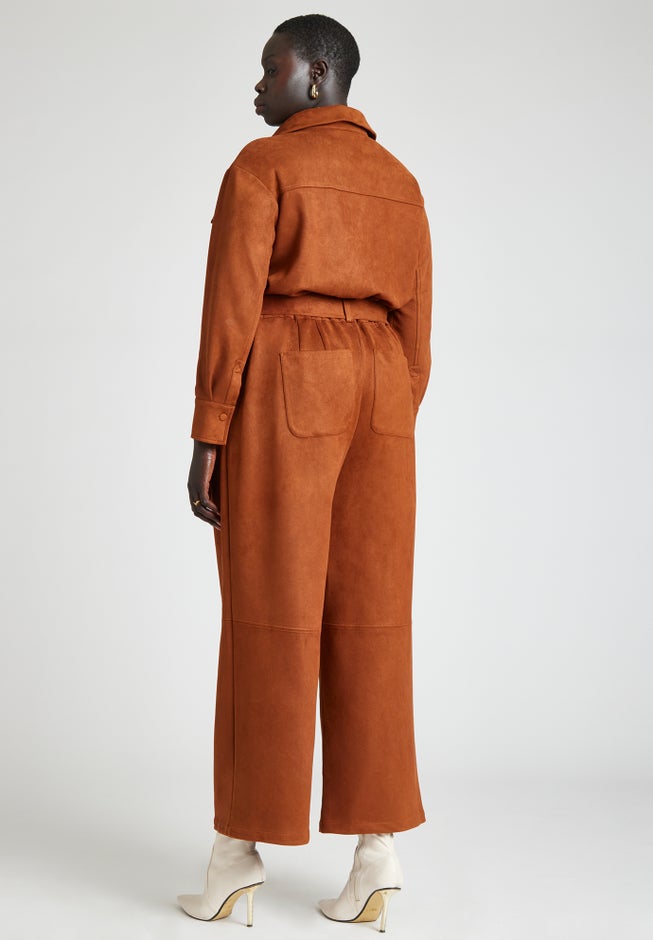 Barkwood x ELOQUII Faux Suede Jumpsuit With Belt image number 1