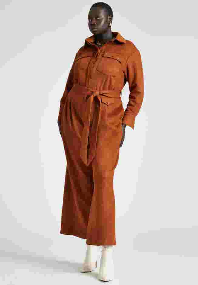 Barkwood x ELOQUII Faux Suede Jumpsuit With Belt image number 0