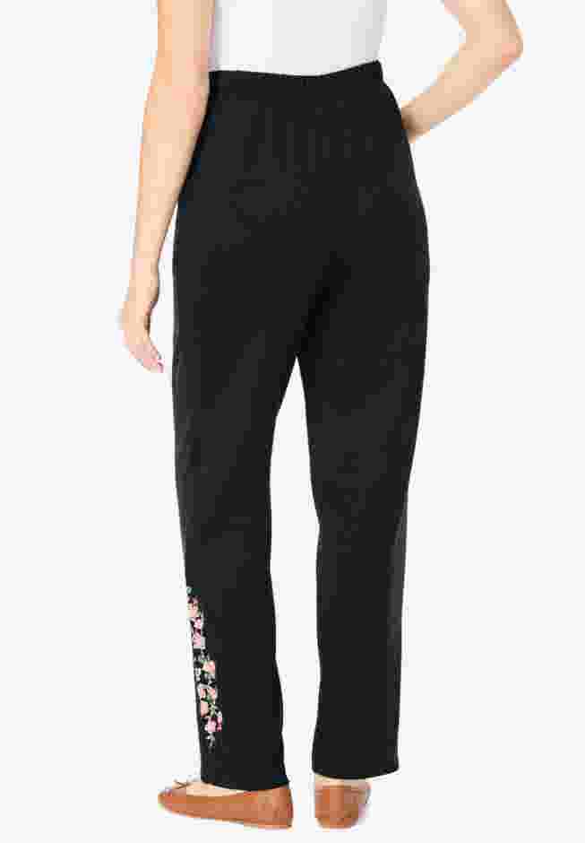 7-Day Knit Embroidered Straight-Leg Pull-On Pants image number 2