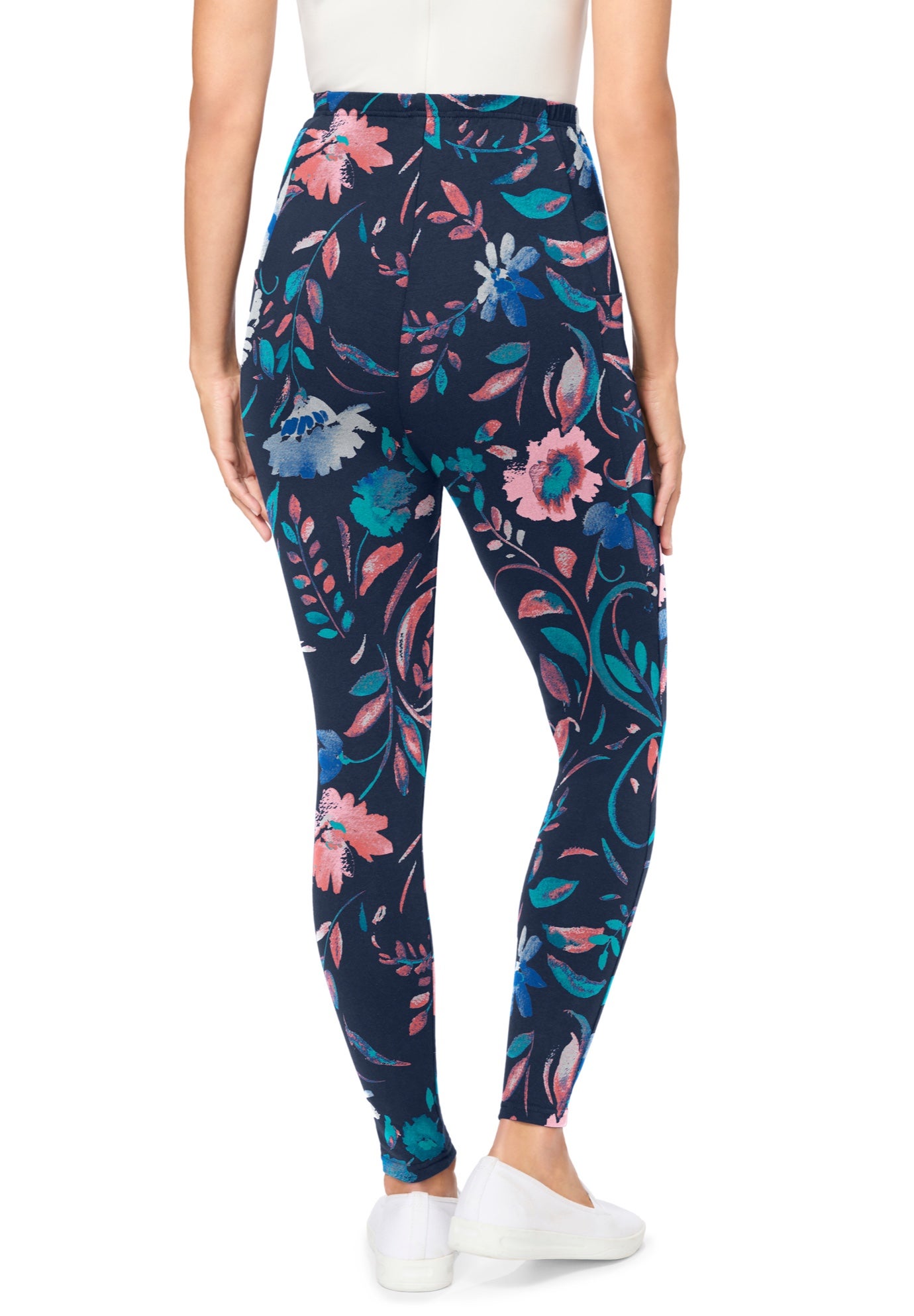 Stretch-Cotton Knit Pull-On Printed Pocket Leggings image number 1