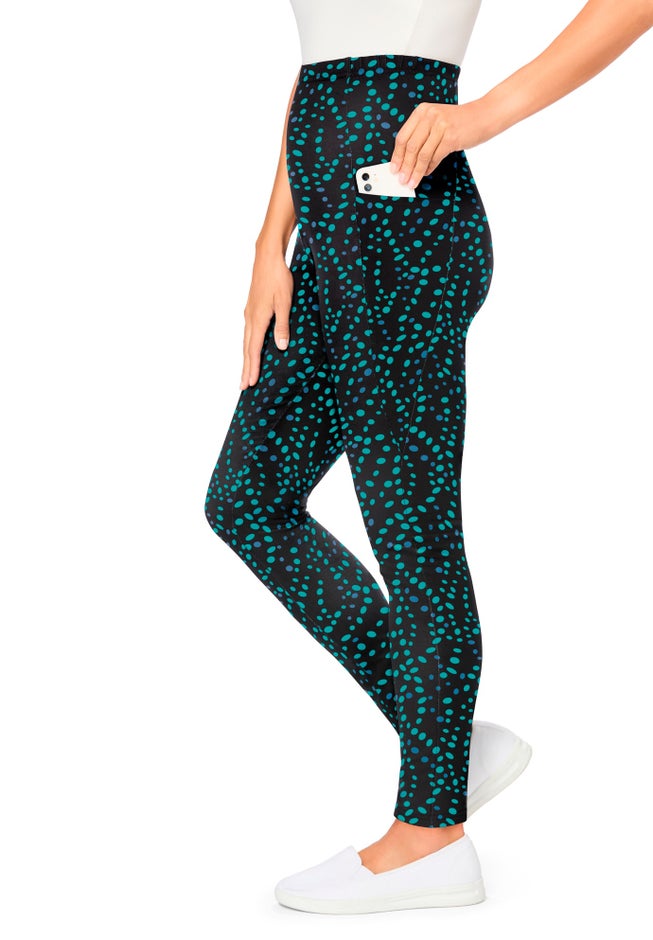 Stretch-Cotton Knit Pull-On Printed Pocket Leggings image number 2