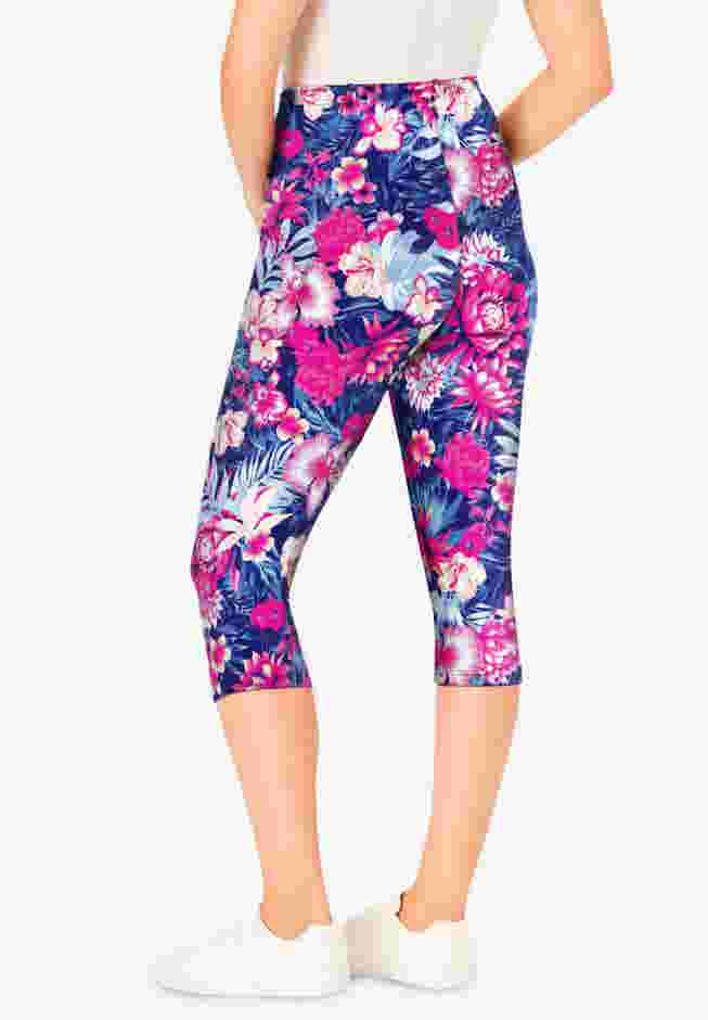 Stretch Cotton Printed Pocket Capri Legging image number 1
