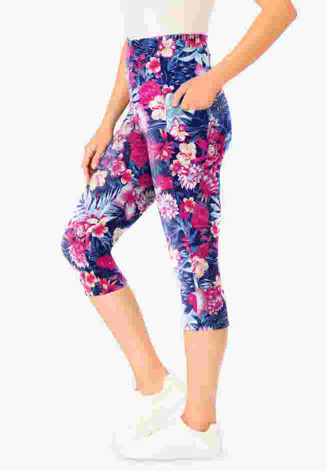 Stretch Cotton Printed Pocket Capri Legging image number 2