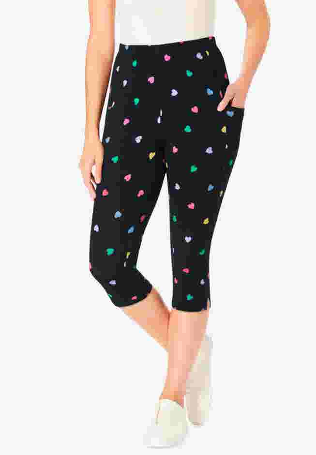 Stretch Cotton Printed Pocket Capri Legging image number 0