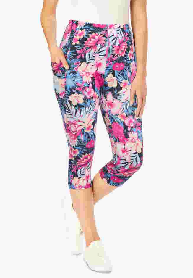 Stretch Cotton Printed Pocket Capri Legging image number 0