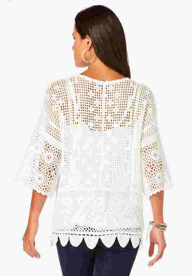 Plus Size Scallop Trim Crochet Cardigan image number 1