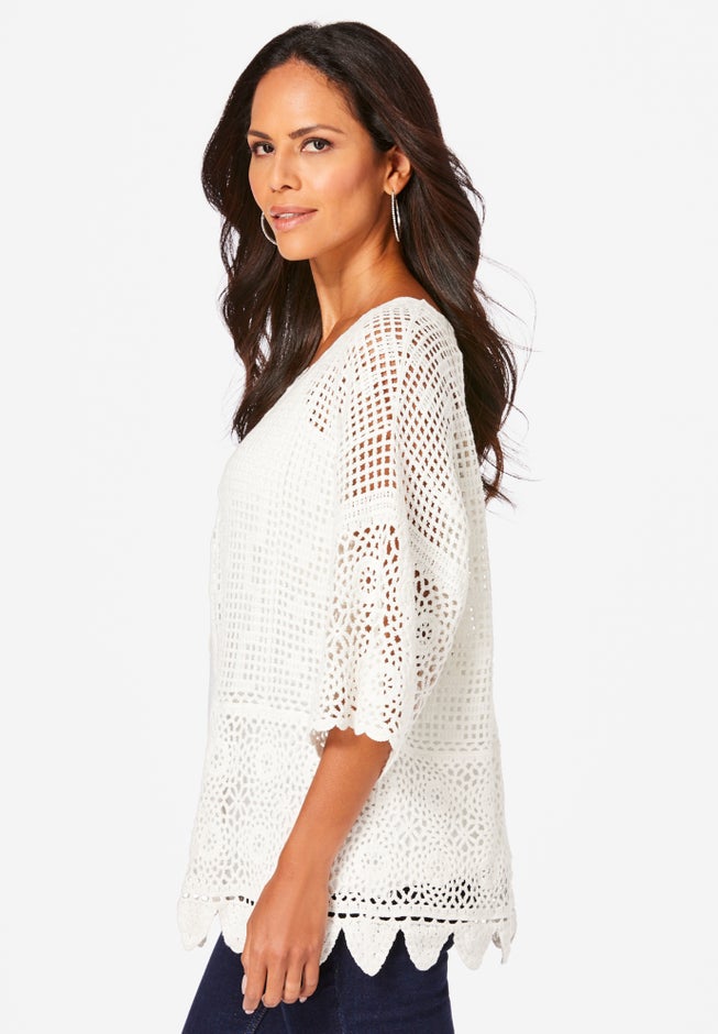 Plus Size Scallop Trim Crochet Cardigan image number 2