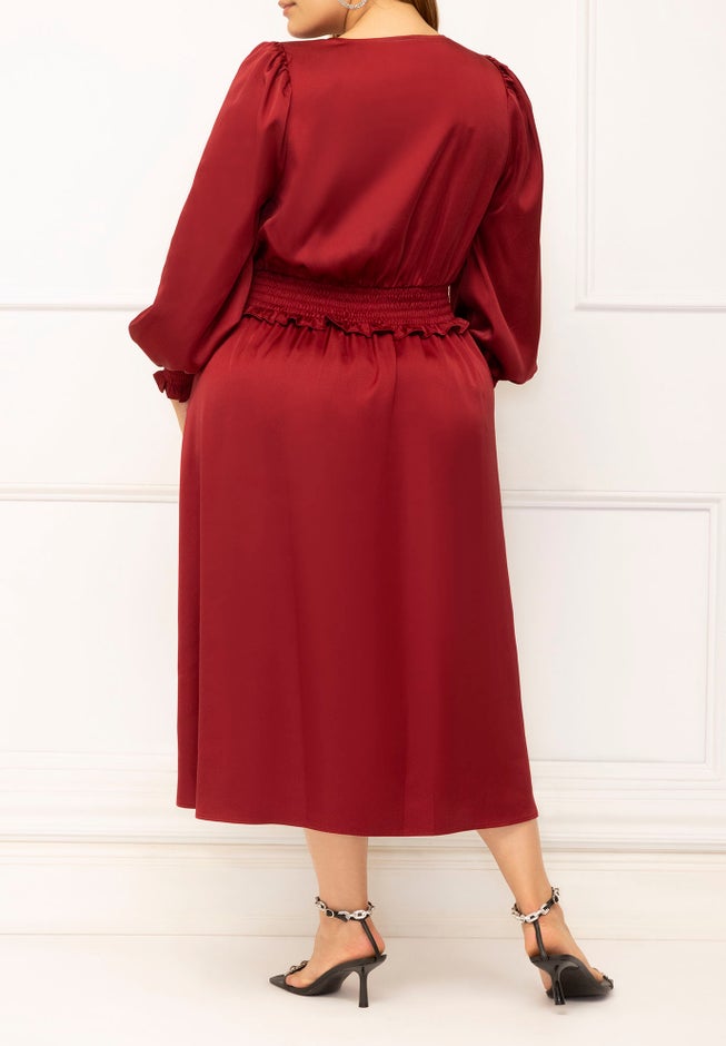 ELOQUII Elements Smocked Waist Midi Dress image number null
