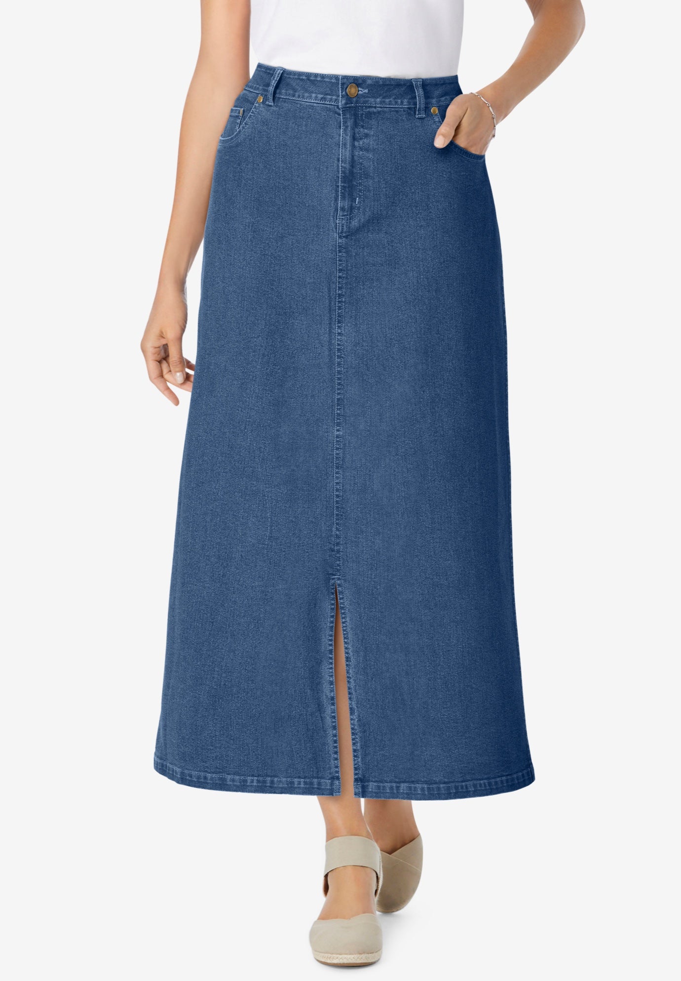 Stretch Denim Front-Slit Skirt image number 0