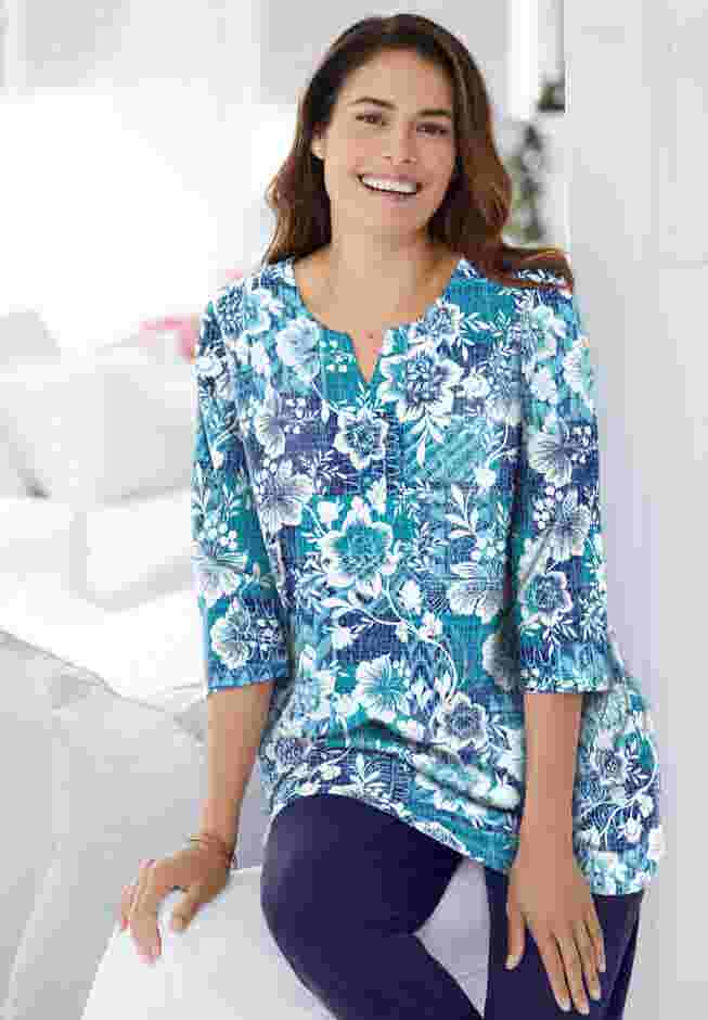 7-Day Three-Quarter Sleeve Notch-Neck Tunic image number 2