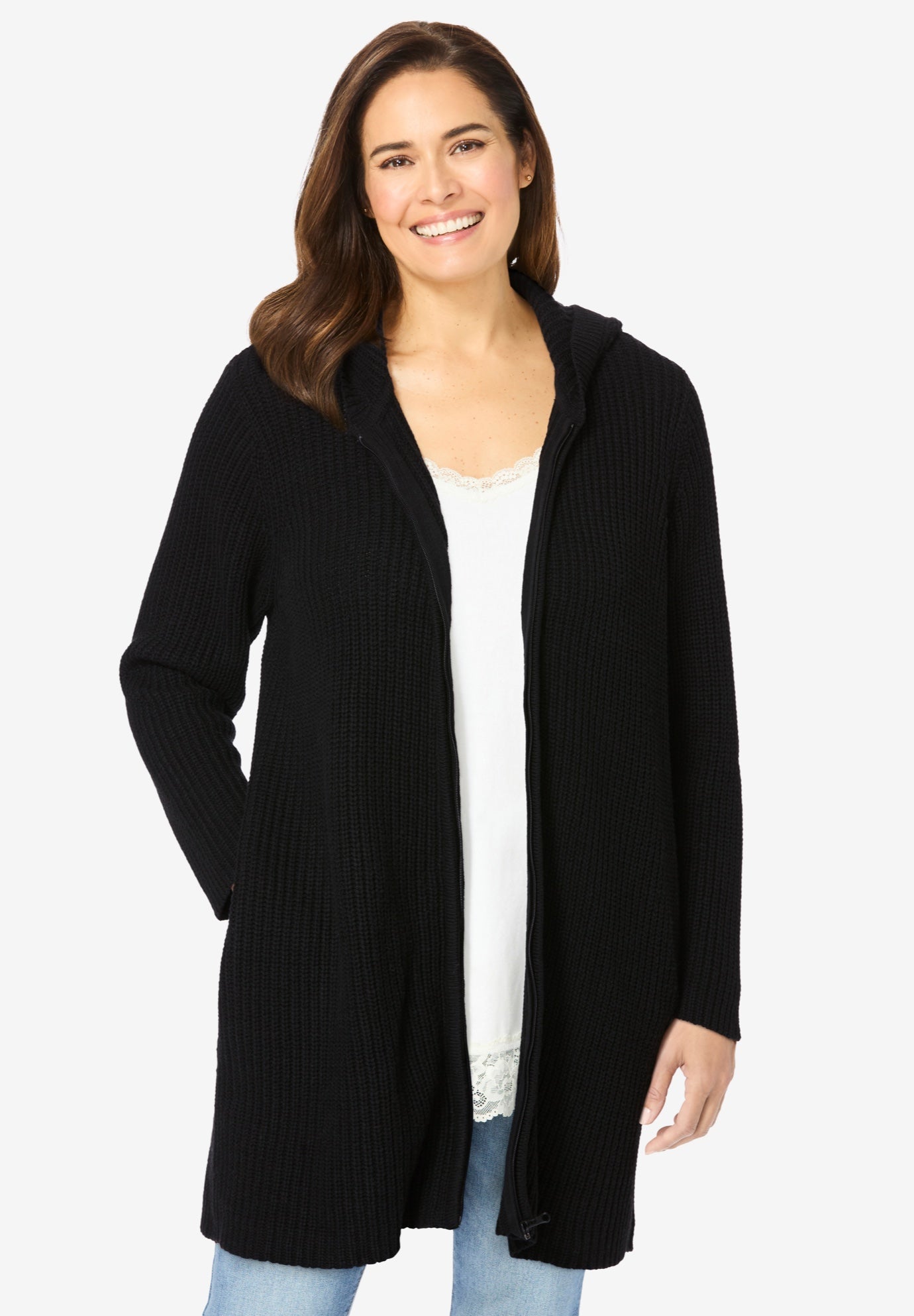 Hoodie Shaker Zipper Cardigan Sweater image number 0