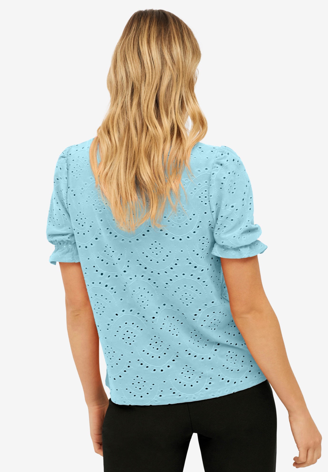 Short Puff Sleeve Eyelet Tee image number 1