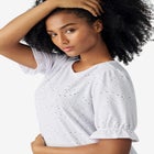 Short Puff Sleeve Eyelet Tee image number null