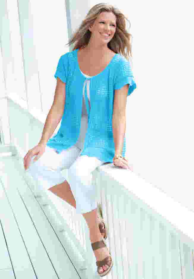 Tie-Neck Pointelle Cardigan Sweater image number 0