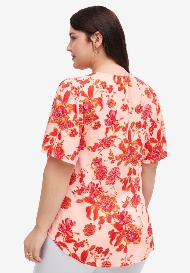 Short Flutter Sleeve V-Neck Tunic image number null