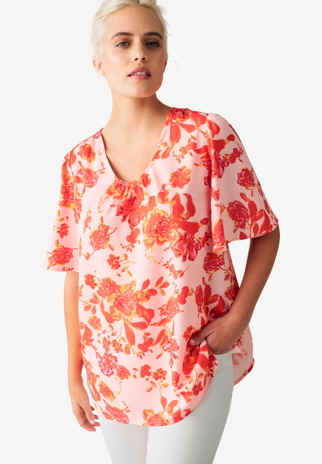 Short Flutter Sleeve V-Neck Tunic image number null