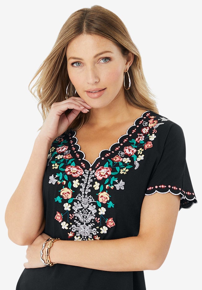 Floral Embroidered Tee image number 3