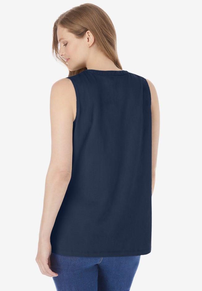 Smocked Henley Tank Top image number 1