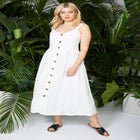 Button-Front A-Line Midi Dress image number null