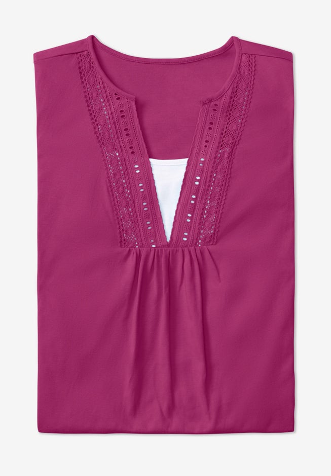 Crochet Layered-Look Tee image number null