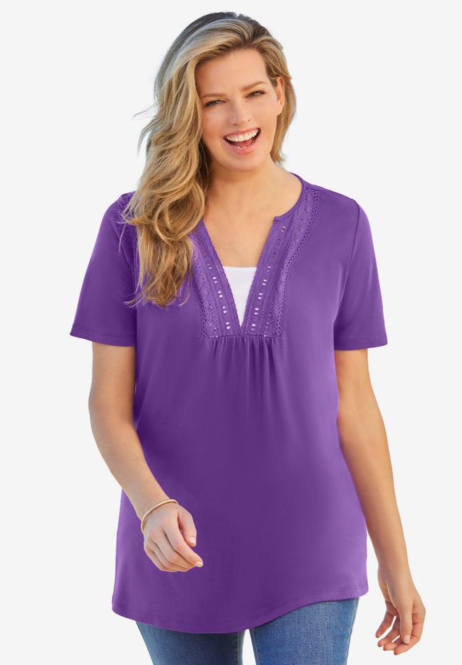 Crochet Layered-Look Tee image number null