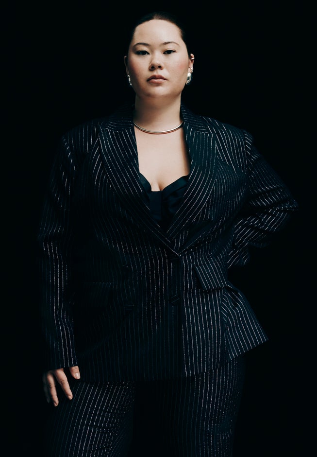 Shiny Pinstripe Blazer image number null